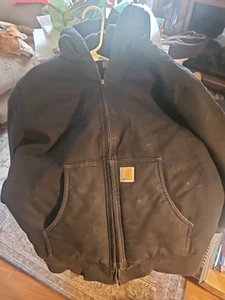 Carhartt Jacket Youth Size Large (14-16) Black Canvas Full Zip Hooded Pre Owned - Picture 1 of 6