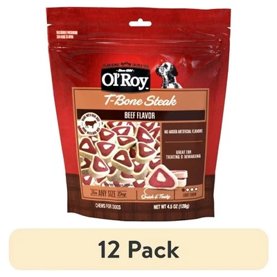 (Paquete de 12) Golosinas masticables para perros Ol' Roy T-Bone Steak Bites sabor carne, 4,5 oz. Bolso Foto 1 de 4
