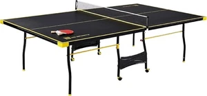 Offizielle Größe Indoor Tennis Tischtennisplatte 2 Paddel Bälle schwarz gelb NEU - Bild 1 von 6