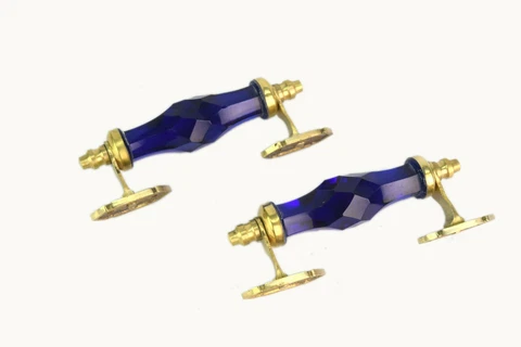 Pair Vintage Look Brass Cobalt Blue Victorian Cut Glass Door Handle i24-305 Cover