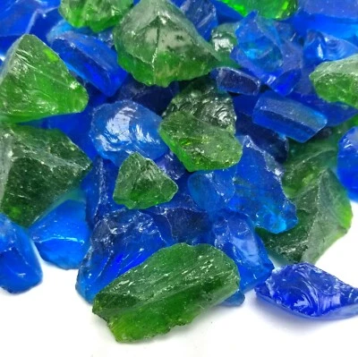 VIVID Green, Blue Blend 1/2", 3/4" Large Fireplace Fire Pit Fireglass Glass - Image 1 of 4