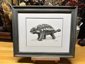 Disegno di un dinosauro Ankylosaurus grafite matita arte schizzo quadro stampa - Foto 1 di 16