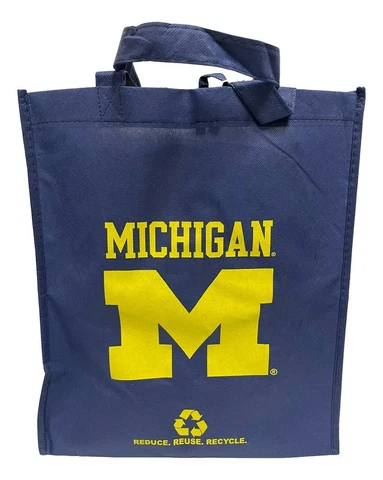Michigan Wolverines Printed Non-Woven Polypropylene Reusable Grocery Tote Bag Cover
