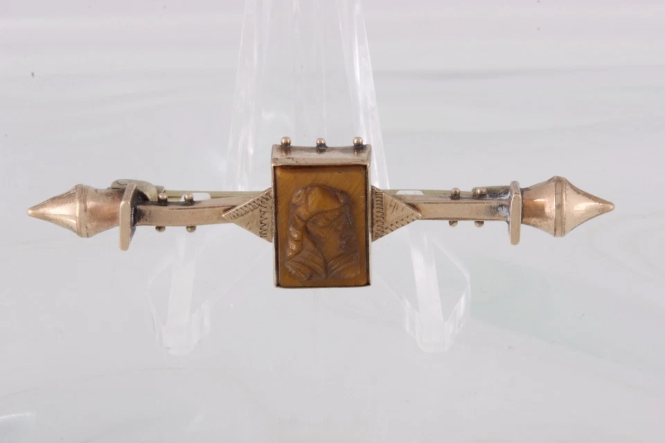 ANTIGUO BROCHE PIEDRA DISEÑO ESTAMPADO MARRÓN MODA 5767 Foto 1 de 3