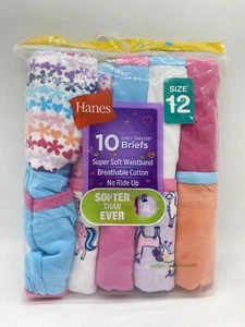 10-Pack Girls' Tagless Briefs Underwear by Hanes, Size 12 - Picture 1 of 8