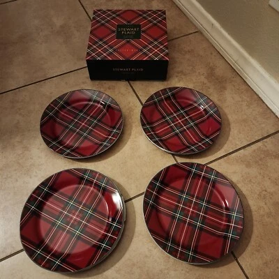 S/4 Pottery Barn Stewart Plaid Tartán Ensalada Postre Plato Navidad ROJO Vacaciones Foto 1 de 4