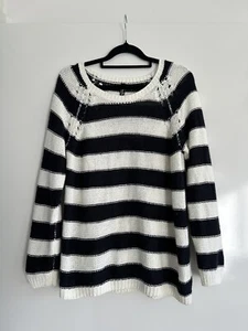 MISS SHOP Knit Long Sleeve Top Jumper Black & White Striped Stretch Size 10 - Picture 1 of 6