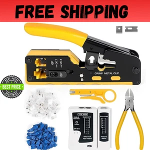 RJ45 Crimp Tool Kit Ethernet Pass through Crimper Network Cat5 Cat6 Cat7 - Photo 1/8