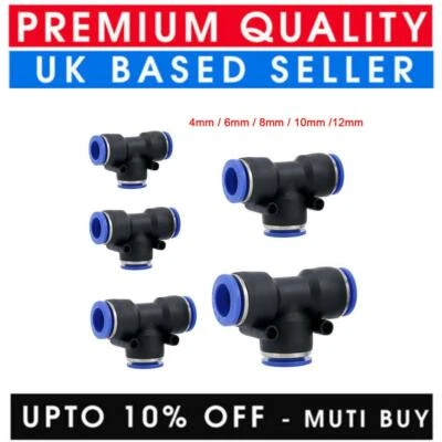 PLATINUMONLINE-UK NYLON PNEUMATIC T PIECE HOSE TUBE INLINE PUSH FIT CONNECTOR AIR LINE AIRLINE