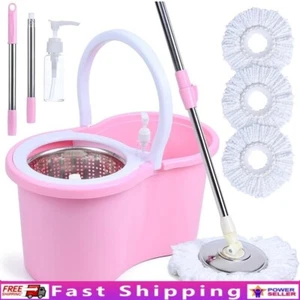 Pink Spin Mop Bucket Set W/ Microfiber Heads Durable Easy Assemble Home Cleaning - Picture 1 of 8
