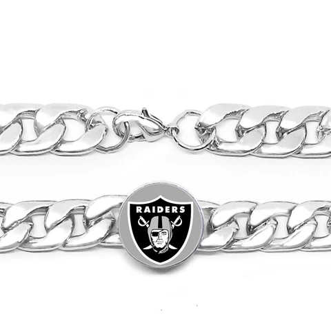 Las Vegas Raiders Wide Womens Mens Curb Link Chain Bracelet +Gift Pkg D4 Cover