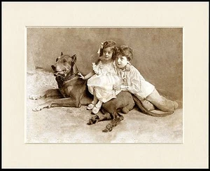 GREAT DANE AND CHILDREN LOVELY LITTLE DOG PRINT MOUNTED READY TO FRAME - Bild 1 von 1