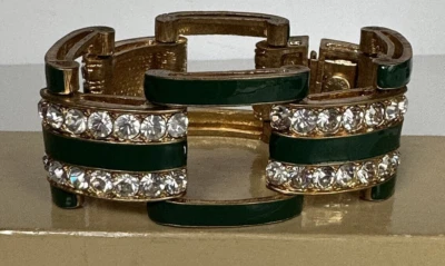 J. Pulsera Crew Esmalte Verde Chapado en Oro Estrás Ancho Macizo Foto 1 de 4