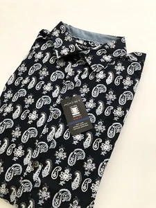 NWT Axist Casual Paisley Long Sleeve Shirt SizeS Navy Blue Slim Fit Comfy - Picture 1 of 6