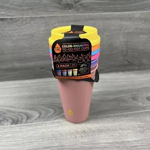 Reusable Color Changing To Go Hot Cups/Lid Pack of 4 Each 16oz Assorted Colors - Picture 1 of 7