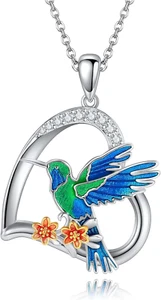 Kolibri Herz Anhänger Memorial Spirituelle Halskette Damen 925 Sterling Silber - Bild 1 von 6