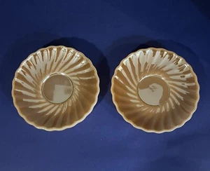 (2) Vtg Anchor Hocking Fire King Peach Lustre Swirl Saucers 5 3/4” - Picture 1 of 4