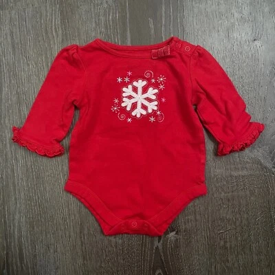 Garanimals Niñas Mameluco Una Pieza Rojo Vacaciones Copo de Nieve L/S Talla 3 - 6 Meses Foto 1 de 4
