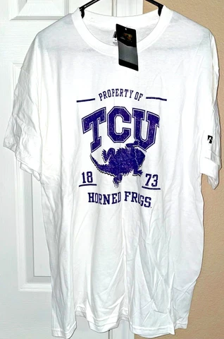 NWT White Russell Texas Christian TCU Horned Frogs Logo T-Shirt 100% Cotton XL Cover