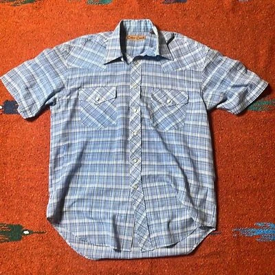Cobra Creek Vintage Distressed Blue White Striped Pearl Snap Pocket Mens Size M - Image 1 of 4