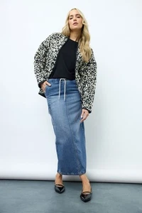 LTS Tall Womens Denim Tie Waist Maxi Skirt - Picture 1 of 9