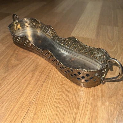 VTG International Silver Company Silverplate Cracker Trinket Tray 12” Oval Braid - Image 1 of 4