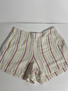 Women's Gap White Colorful Striped Linen Shorts Sz M Casual Beach Pull On - Picture 1 of 7
