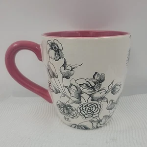 Jennifer Brinley Certified International Mug Cup "Mimi" Black White Floral Pink - Picture 1 of 6