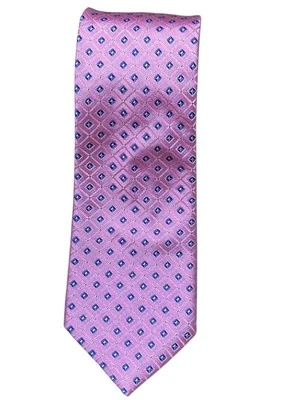 Gravata masculina Nautica rosa geométrica quadrados seda comprimento clássico - Imagem 1 de 4