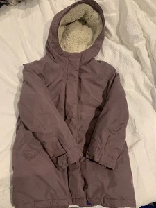 Mini Boden Jacket Girls Size 5-6 Hooded Sherpa Zip Up With Buttons Purple - Picture 1 of 3