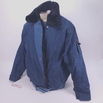 NUEVO CON ETIQUETAS Chaqueta de Motociclista Carlo Palazzi Forrada de Piel de Conejo Denim Asimétrica a Presión Grande Nueva de Lote Antiguo Foto 1 de 4