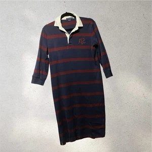 Ralph Lauren Rugby Shirt Dress Womens Size Large Multi-stripe Navy Burgundy Prep - Picture 1 of 10