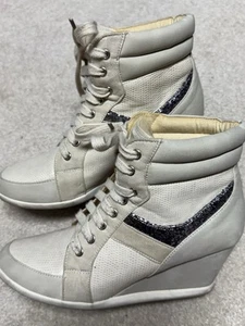 Womens Lace Up Zip Hidden Wedge Heel Sneakers Tennis Shoes Ankle Boots Pumps 7.5 - Picture 1 of 6