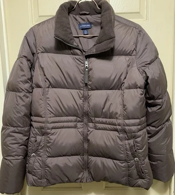 Lands' End Chocolate Brown Down Zip Front Jacket L Ladies Cinchable Waist Coat  - Image 1 of 3
