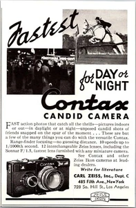 PRINT AD 1936 Contax Candid Camera Fastest for Day or Night SMALL 3 x 4.5 - Picture 1 of 3