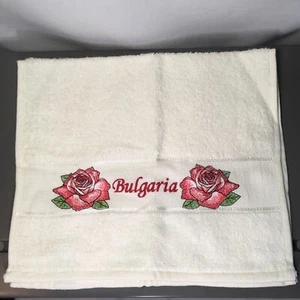 Beautiful Rose Hand-Embroidered Stitched Hand Towel Made in Bulgaria Linen - Picture 1 of 6