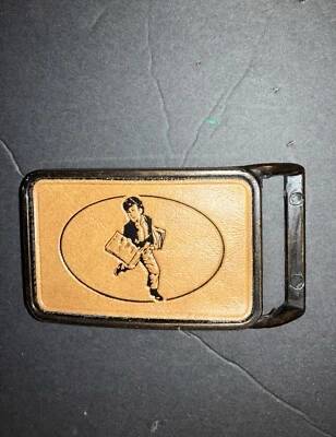 Old Newsboy Day Brass & Leather Belt Buckle Vintage 1970s Rochester, NY OrigBox - Image 1 of 4