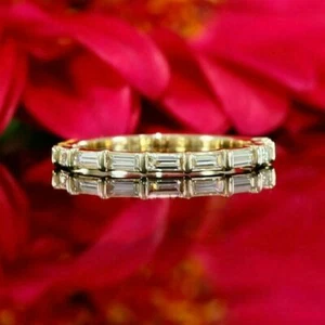1/3 Ct Baguette Cut I2-H Real Natural Diamond Half Eternity Ring 10k Yellow Gold - Picture 1 of 8