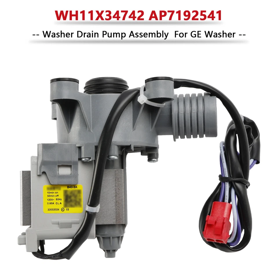 WH11X34742 AP7192541 Washer Drain Pump Assembly for GE Washing Machine B9 - Image 1 of 4