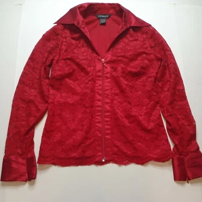 Женская блузка George на молнии топ размер 4/6 красное кружево цветочный узор 100% полиэстер - Изображение 1 из 4