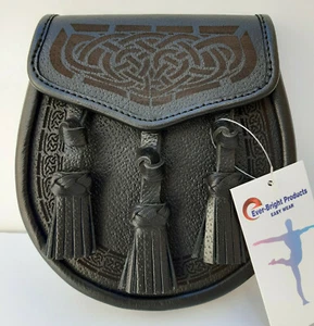 Vestido Escocés Kilt Semi Sporran Genuino 100% Cuero Real Nudo Borlas Sporran - Imagen 1 de 12