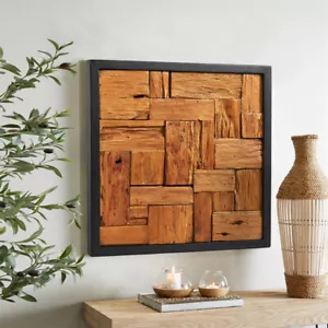 Arte de pared de collage de listones de granja de 17""x17"" decoración rústica de madera de teca hecha a mano - Imagen 1 de 33
