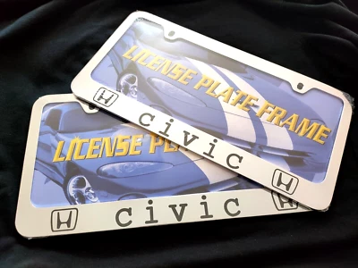 2x Civic Stainless Steel Laser Engraved License Plate Frame Car Metal Logo Honda - Image 1 of 4