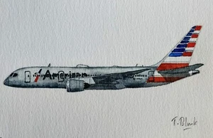 DIBUJO ORIGINAL - American Airlines, Boeing 787-8 Dreamliner. - Imagen 1 de 1