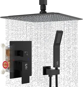 Matte Shower System 12 Inch Luxury Rain Mixer Shower Combo Set Matte Black - Picture 1 of 9