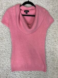 Bebe Sweater Womens Medium Pink Knit Cowl Neck Angora Cap Sleeve Soft Romantic