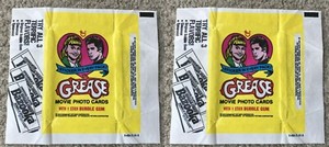 2 ORIG TOPPS GREASE MOVIE PHOTO CARD WRAPPERS 1978 JOHN TRAVOLTA NEWTON JOHNE