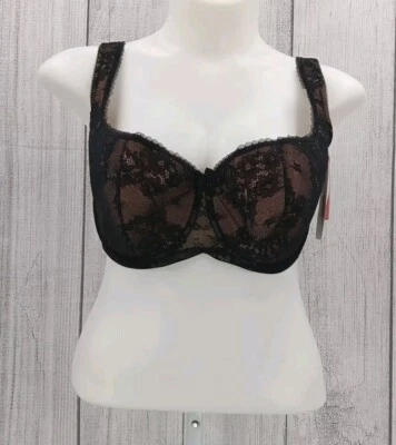 Rosme Womens Lace Balconette Bra with Padded Straps Black 44G AA7 - Image 1 of 4