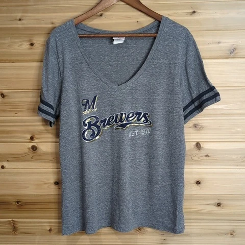 Milwaukee Brewers Women's Top XL Gray Short Sleeve Tee Cover
