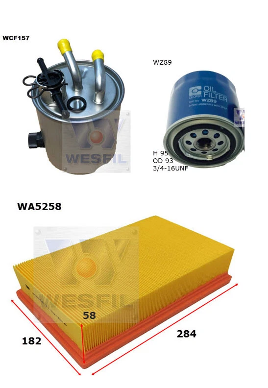 WESFIL AIR OIL FUEL FILTER SERVICE KIT FOR Nissan Navara RX ST ST-X D40 YD25DDTI - image 1 of 1